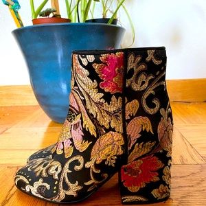 Red and Gold Embroidered Cutoff Booties